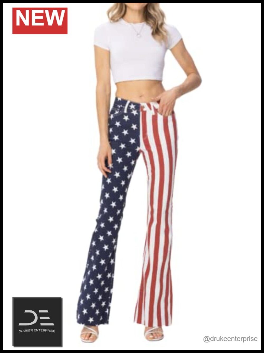 High Waist Flare Jeans American Flag Print Patriotic Stretch